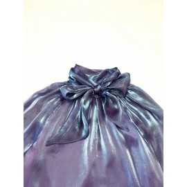 [Laceup Detailing Retro Fashion] Vintage Elegant Women's Blouse - Long Sleeve High Neck Shirt with Tie-Front Detail, All-Season Formal & Everyday Blouse for Office, Parties, Casual Outfits - Women's Clothing, Party Attire, Laceup Detailing, Office Attire, Retro Fashion