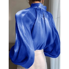 [Laceup Detailing Retro Fashion] Vintage Elegant Women's Blouse - Long Sleeve High Neck Shirt with Tie-Front Detail, All-Season Formal & Everyday Blouse for Office, Parties, Casual Outfits - Women's Clothing, Party Attire, Laceup Detailing, Office Attire, Retro Fashion