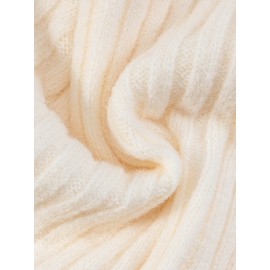 [White Sweater] Soft Acrylic Elegant White Sweater | Round Neck Pullover, Fitted Waist Belt, Ribbed Texture, Golden-Tone Buttons, Fall Winter Women's Chic Top for Casual or Formal Outfits