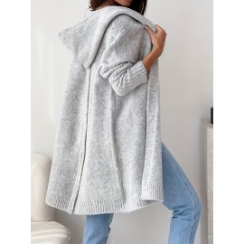 Women'S Light Gray Cardigan - Casual Loose-Fit Long Sleeve Hooded Sweater for Fall/Winter, Versatile Layering Piece with Button Details, Sweater Cardigan