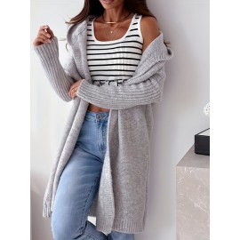 Women'S Light Gray Cardigan - Casual Loose-Fit Long Sleeve Hooded Sweater for Fall/Winter, Versatile Layering Piece with Button Details, Sweater Cardigan