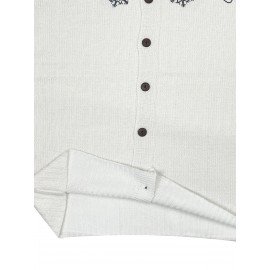 [Winter Sweater] Cozy White 3D Printed Snowman & Snowflake Sweater | Winter Cardigan with Buttons, All-Over Winter Design, Perfect for Young Fashionistas