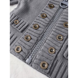 Multi-button decorated large zipper stand-up collar slim-fit cardigan