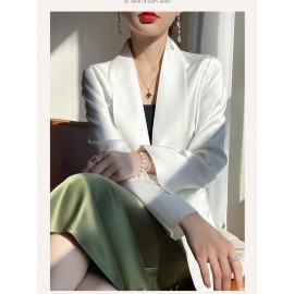 Plus Size - Women'S Luxury -Like Satin Loose-Fitting Suit Jacket - Thin Design Professional High-End Tailored Blazer, Solid Color Elegant Office & Formal Wear, Spring/Autumn Versatile Outerwear for Business, Weddings, Semi-Formal Events - Women'S Fa
