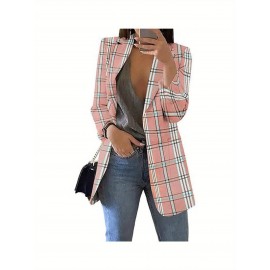 Plus Size - Plus Size, Women'S Plus Size Blazer Jacket - Vintage Red/Black/Plaid, Not See-Through Fabric, Front Opening Long Sleeve Cardigan Coat for Office, Party, Everyday - Sizes L-3XL (Curvy Women Fit) - Spring/Fall Outerwear, Party Outfit, Fall Wardrobe, Slim Fit, Durable Material, Quality Stitching, Stylish Coatigan, Women Blazer, Red Blazer For Women Plus Size, Women Plus Leopard Blazer With Pix Fur, Plus Size Blazer For Curvy Women, Business Casual Women Plus Size
