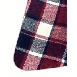 Plus Size - Plus Size, Women'S Plus Size Sleeveless Stand Collar Blazer - Elegant Plaid Print (Green/Black/White) H-Line Silhouette, Structured Lapel Collar & Open Front Closure, Long Length for Office Commute & Casual Outfits, Autumn Winter Outerwear, Versatile Tailored Fit, Workwear Essential, Highquality Stitching, Quality Tailoring