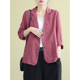 Plus Size, Women's Plus Size Burgundy (or solid colors) Jacket - Elegant Collar Blazer-like Coat with Single-Button Closure, Lightweight Structured Blouse Jacket for Spring/Summer, Casual & Formal Events - Machine Washable - Solid Burgundy & Neutral Tones Available - Solid Color with Collar & Single-Button Front Closure - Suitable for Warm Weather - Chic & Sophisticated Blazer Jacket, Blazers For Women Plus Size, Plus Size Womens Blazer, Black Blazer For Women Plus Size,