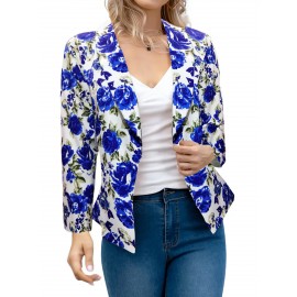 Plus Size, Plus Size Women's Long Sleeve Suit Jacket- Blue Rose Print, Stylish Fall/Winter Fashion for Parties, Art Exhibits, Holidays, and Smart Casual Wear, Plus Size Suit Jacket for Women, Suits for Women Plus Size, Plus Size Jackets for Women Plus Size, Plus Size Jackets for Women  Plus Size Suits for Women Plus Size, Art Event Attire, Holiday Fashion, Elegant Suit, Floral Print Jacket, Durable Fabric, Comfortable Fit, Printed Jacket, Women's Blazer, Office Professionals,