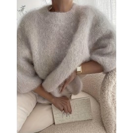 Women'S Soft Plush Sweater - Thick Winter Pullover Sweater, Cozy Sweater for Fall/Winter, Everyday & Formal Outfits - Women'S Sweater for Women - Elegant Sweater, Winter Sweater, Fall Fashion, Round Neckline, Stylish Knitwear, Fashion Lovers